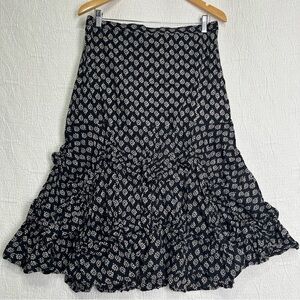 Tulip Brand Crinkle Skirt Midi Women Large Black White Pattern Cotton Lagenlook
